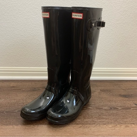 Hunter Womens original black tall gloss rain boots 10 - Picture 3 of 10